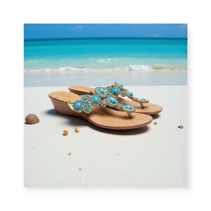 Mystique ☀︎︎ Caribbean Larimar Turquoise Crystal Bead Sandals ☀︎︎ Handmade ☀︎︎7M